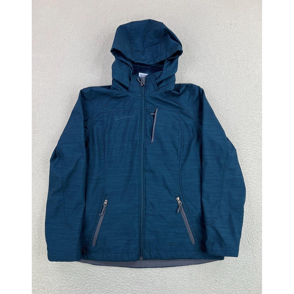 Boeing Jacket Womens Large Blue Hooded Faux Fur Lined Softshell Zip Pockets